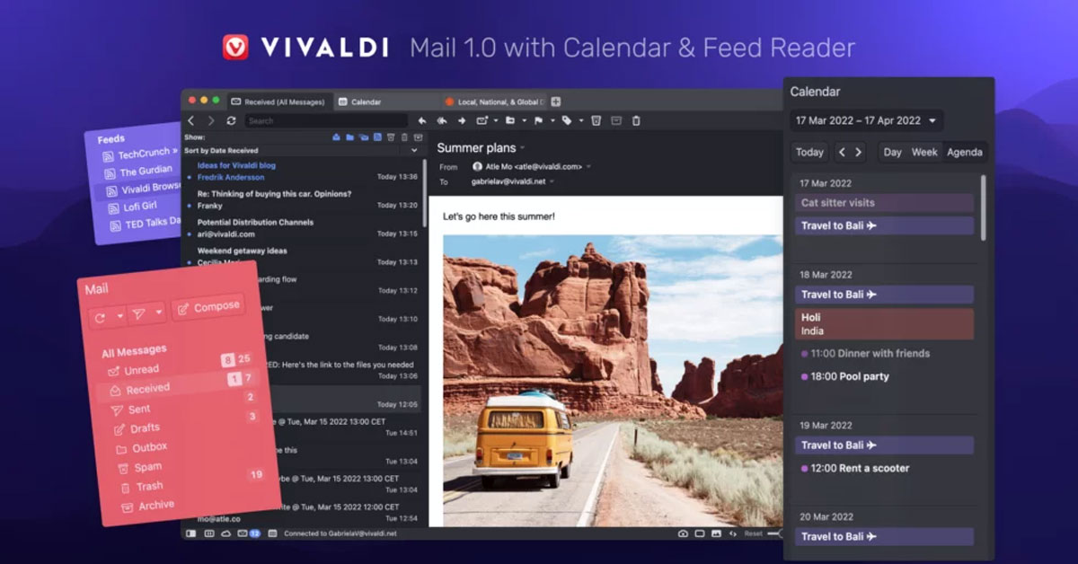 Vivaldi Mail 1.0: Почта, новости и календарь