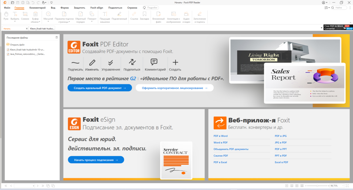 Главное окно Foxit PDF Reader